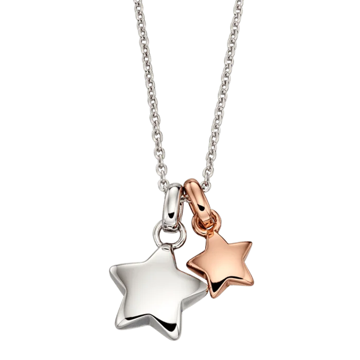 Classic amber necklace-Little Star Rose Gold and Sterling Silver Suki Double Star Pendant