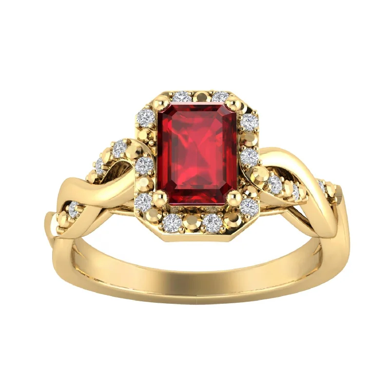 Brushed-edge ring-LoveSong EcoLove Ruby and Diamond Ring in 10KT Gold