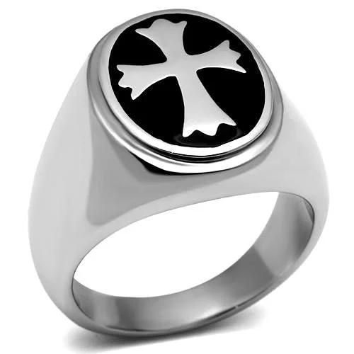 Ridged ring-Luke: Unisex Celtic Cross Black Background Stainless Steel Biker Ring