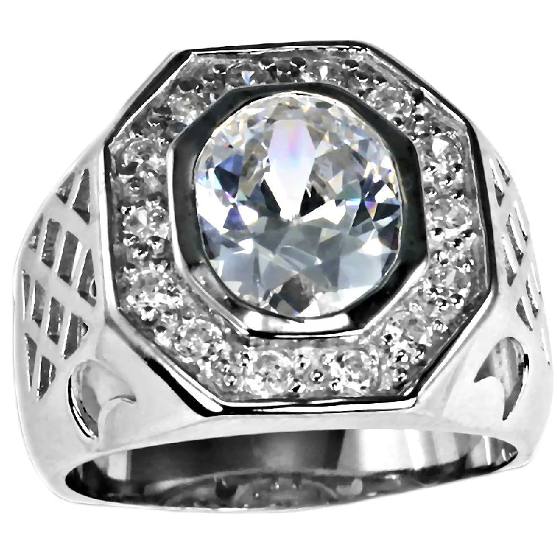 Broad-band ring-Marcus: 4.42ct Russian IOF Diamond CZ Silver Signet Style Bling Ring