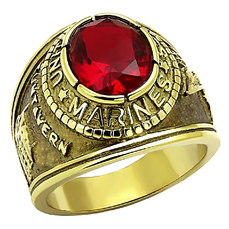 Clasped stone ring-Marines G: Mens US Marine Corps 316L Steel Ring and IP 14K Gold