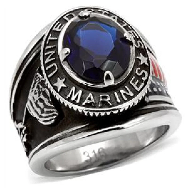 Icy aquamarine ring-Marines: Simulated Sapphire Military Mens Ring 316 Stainless Steel