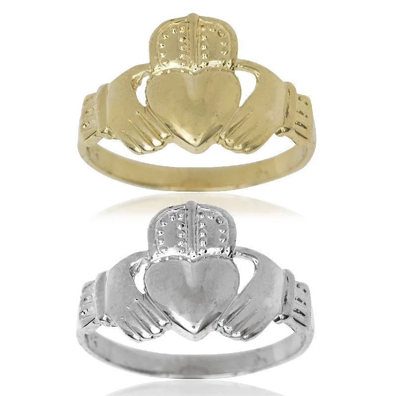 Mottled stone ring-Men's 14k Gold Claddagh Celtic Band Ring