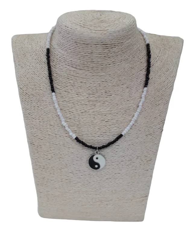 Shiny pewter necklace-Men's Ying Yang Necklace