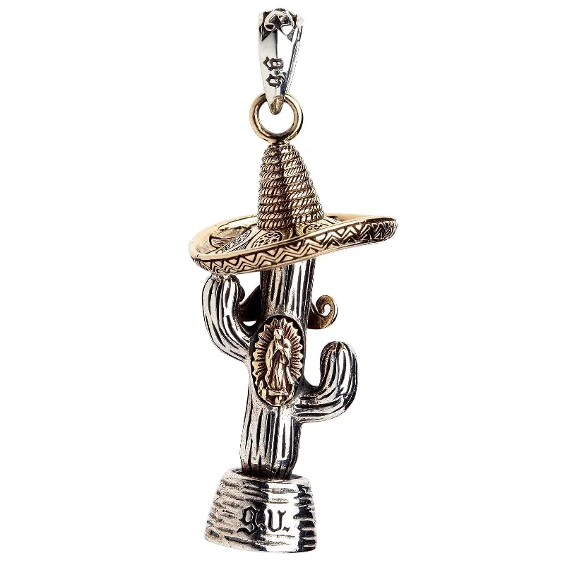 Molten silver necklace-Mexican Cactus in Sombrero Sterling Silver Pendant