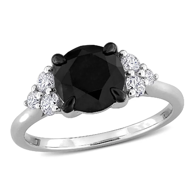 Diverse stone ring-Miadora 2 1/3ct TW Black White Diamond Cluster Ring in 14k White Gold