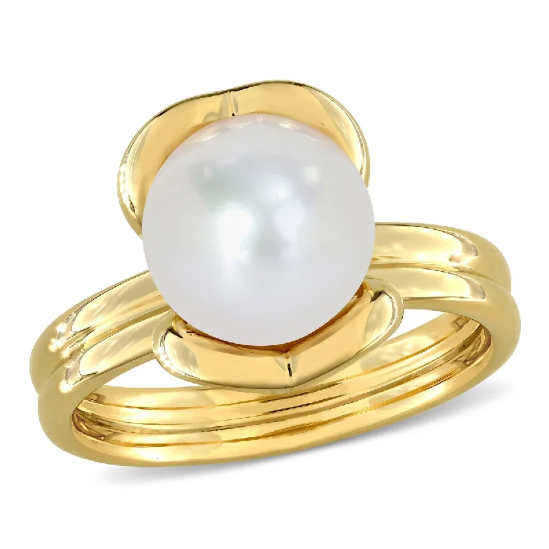 Tall band ring-Miadora 9-9.5mm Cultured Freshwater Pearl Solitaire Ring in 14k Yellow Gold