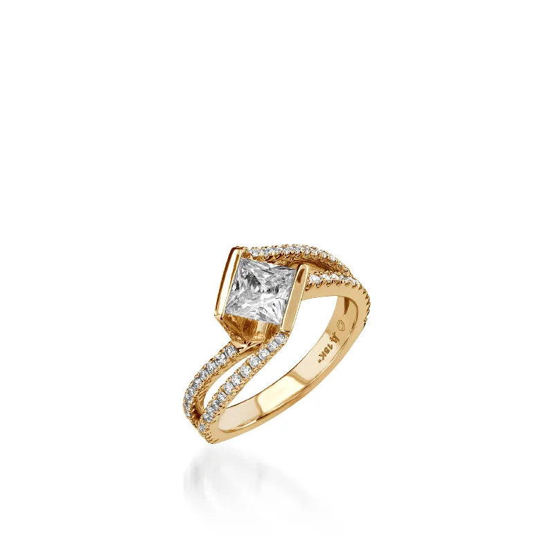 Glimmering crystal ring-Mystere Yellow Gold Engagement Ring