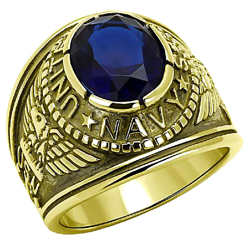 Faint silver ring-Navy G: Mens US Navy Military Service Ring 316L Steel & IP 14K Gold