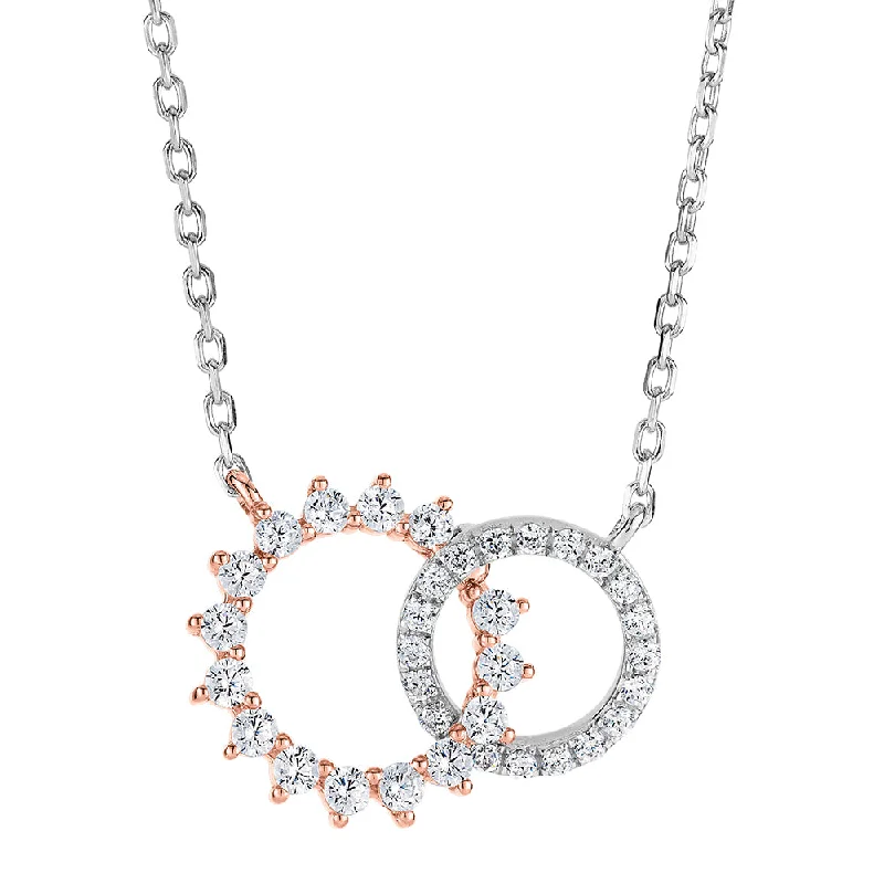 Rough gem necklace-Necklace with 0.32 carats* of diamond simulants in 10 carat rose gold and sterling silver