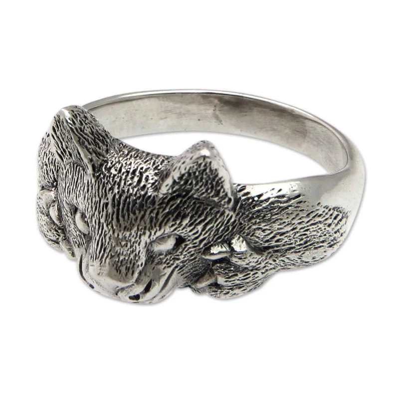 Branch cluster ring-NOVICA Handmade Men's Sterling Silver 'Feisty Ocelot' Ring (Indonesia)