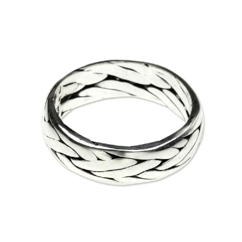 Linked-heart ring-NOVICA Handmade Sing raja Weave Classic Vintage Style Men's Clothing Accessory Accent Braided Sterling Silver Ring