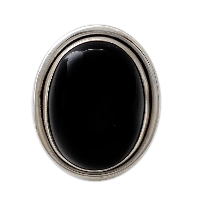 Flat cabochon ring-Novica Handmade Universe Artisan Polished Ring (India)