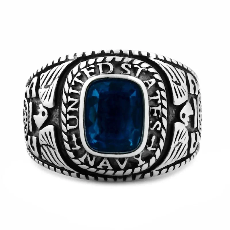 Bold agate ring-Oceana: Mens US Navy Military Service Singet Ring 316L Stainless Steel