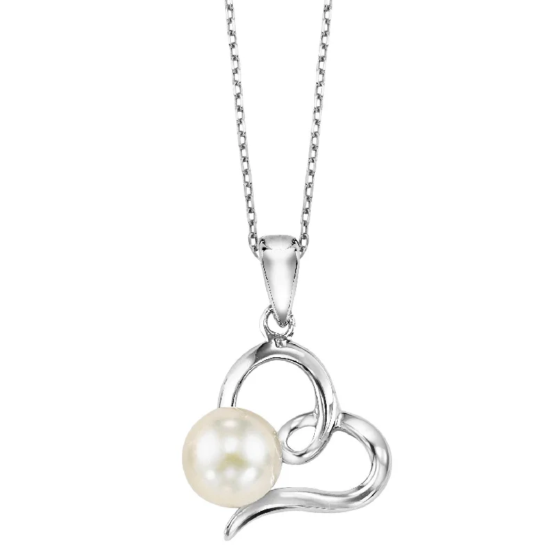 Breezy silver necklace-Open Heart Pendant with Freshwater Pearl