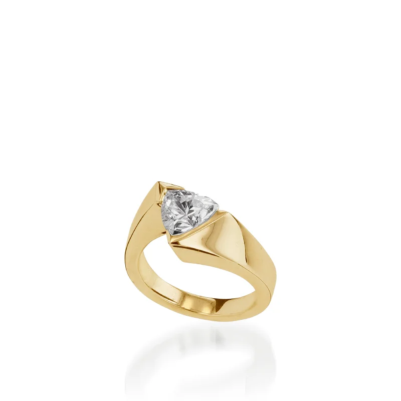 Glossy hematite ring-Optica Yellow Gold Engagement Ring