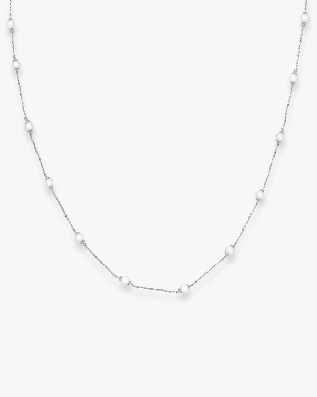 Overlapped necklace-Perfect Pearl Infinity Necklace - Silver