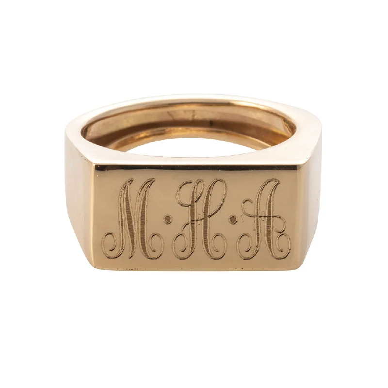 Raindrop ring-Personalized 14K Gold Bar Signet Ring