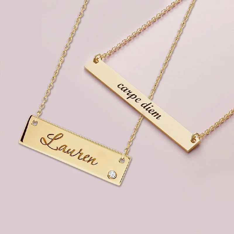 Shimmering silver necklace-Personalized Bar Necklaces