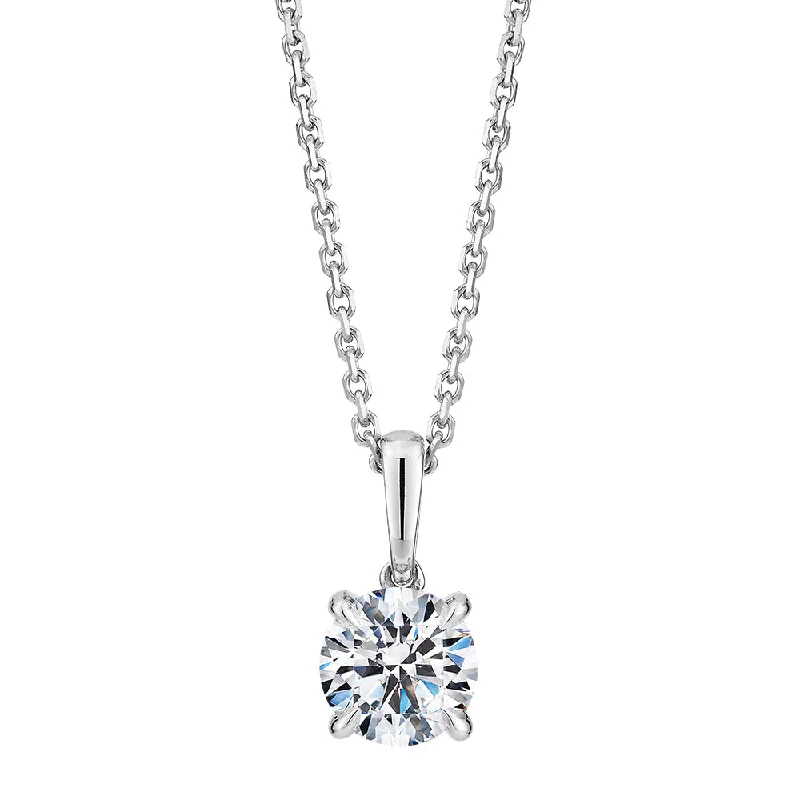 Embossed gem necklace-Premium Certified Laboratory Created Diamond, 0.70 carat round brilliant solitaire pendant in 14 carat white gold