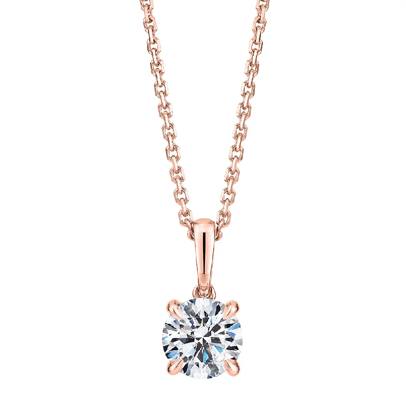 Flecked enamel necklace-Premium Certified Laboratory Created Diamond, 0.70 carat round brilliant solitaire pendant in 18 carat rose gold