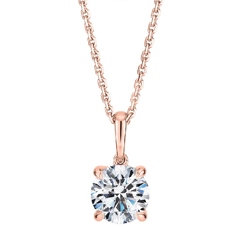 Precision cut necklace-Premium Certified Laboratory Created Diamond, 1.00 carat round brilliant solitaire pendant in 14 carat rose gold