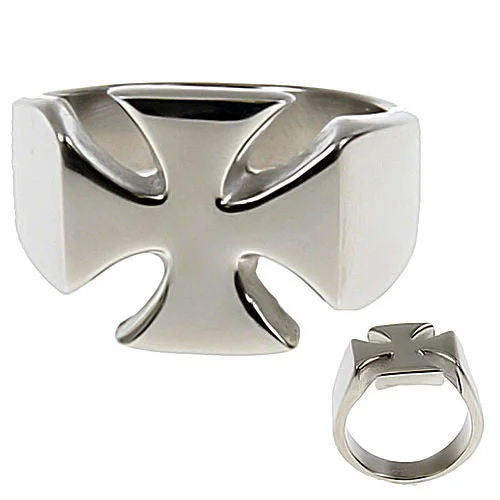 Warm jasper ring-Rafferty: Mens 316L Cast Stainless Steel Maltese Cross Biker's Ring