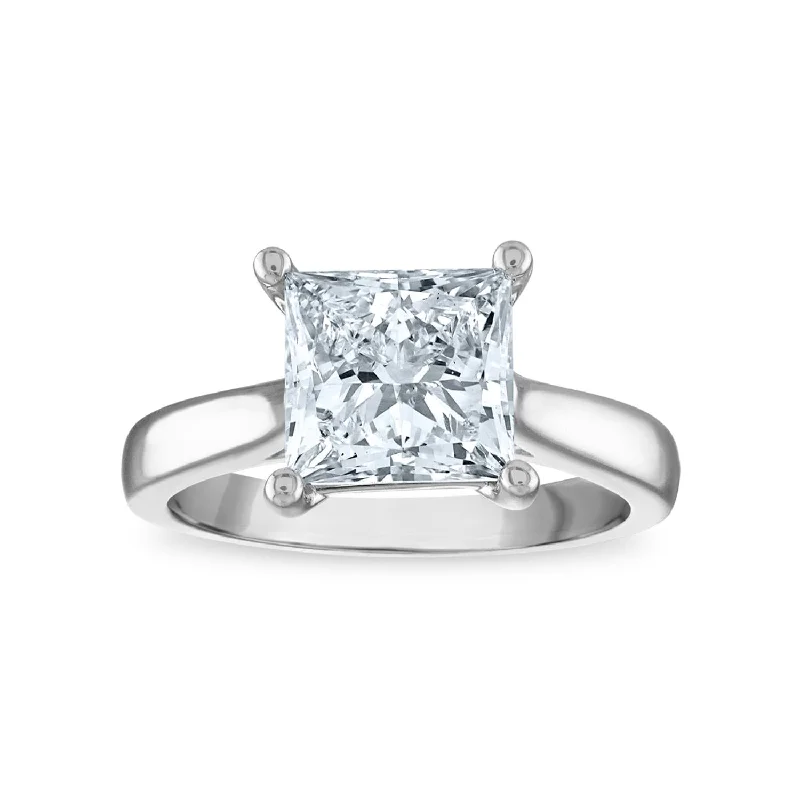 Corded texture ring-Red Hot Deal 3 CTW Princess Cut Lab Grown Diamond Solitaire Ring in 14KT White Gold