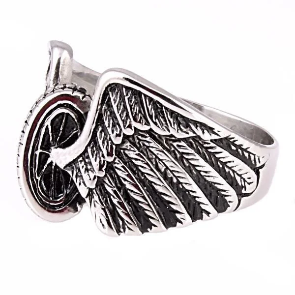 Flecked enamel ring-Road Warrior: Unisex Get Your Wings 316L Stainless Steel Biker Ring