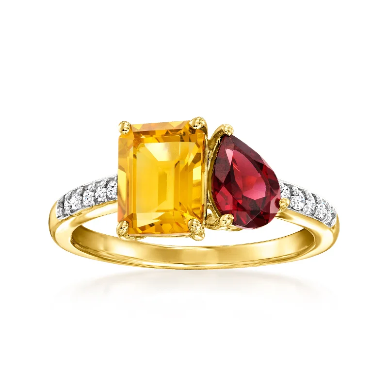 Bold gold ring-Ross-Simons Citrine and . Garnet Toi Et Moi Ring With . Diamonds in 14kt Yellow Gold