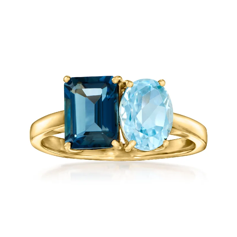 Diverse stone ring-Ross-Simons London Blue Topaz and Sky Blue Topaz Toi Et Moi Ring in 14kt Yellow Gold