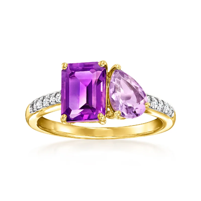 Latched ring-Ross-Simons Tonal Amethyst Toi Et Moi Ring With . Diamonds in 14kt Yellow Gold