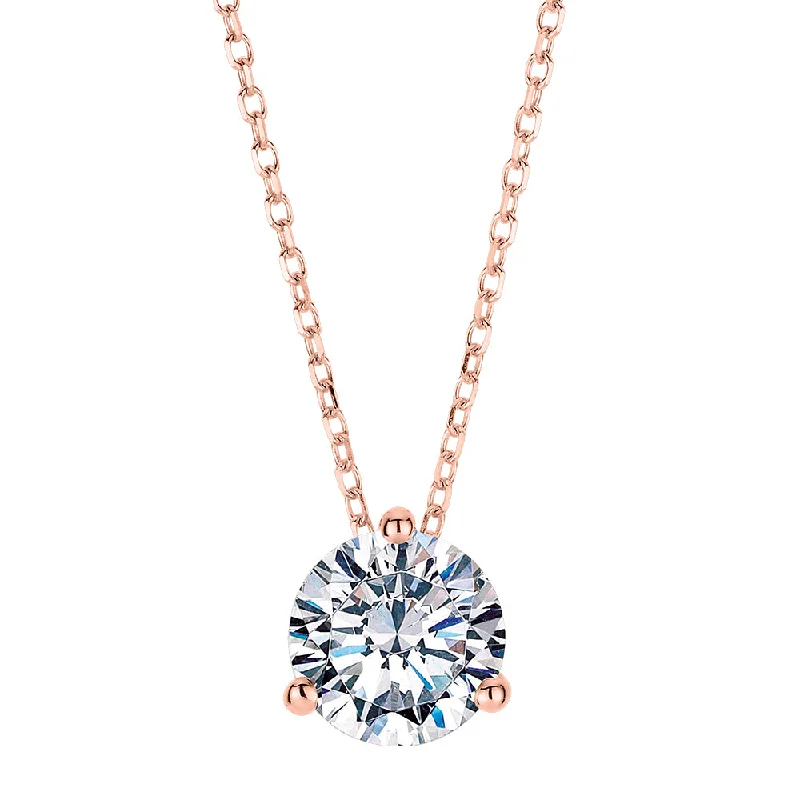 Rich kyanite necklace-Round Brilliant solitaire pendant with 1.03 carat* diamond simulant in 10 carat rose gold