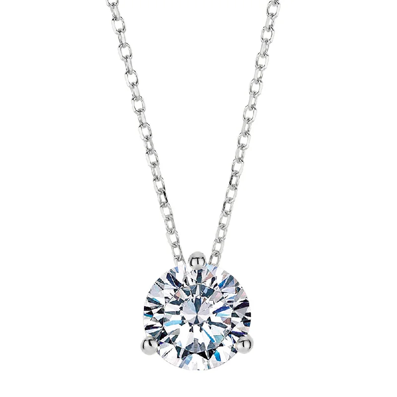 Scored edge necklace-Round Brilliant solitaire pendant with 1.03 carat* diamond simulant in 10 carat white gold