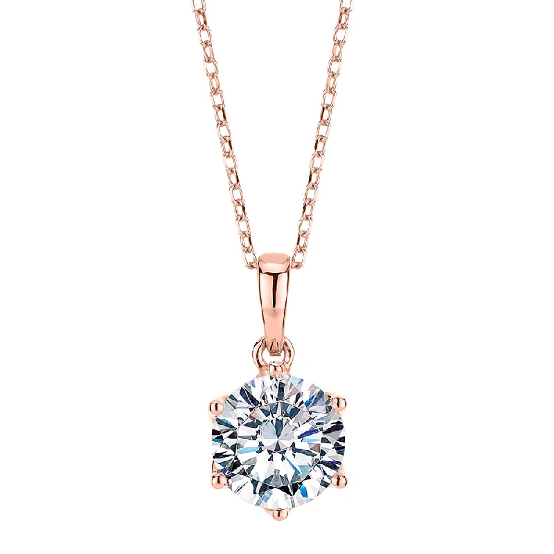 Luminous citrine necklace-Round Brilliant solitaire pendant with 1.28 carat* diamond simulant in 10 carat rose gold