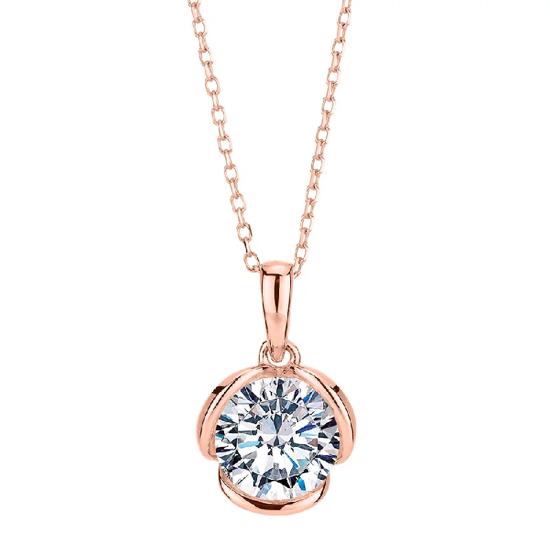 Craggy stone necklace-Round Brilliant solitaire pendant with 1.28 carat* diamond simulant in 10 carat rose gold