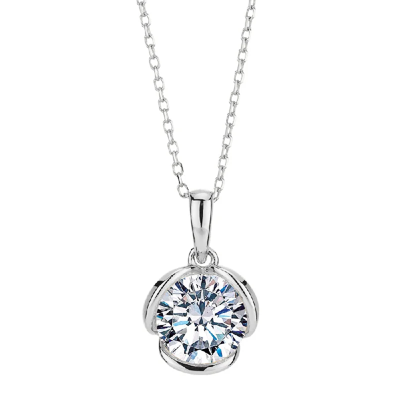 Deep hematite necklace-Round Brilliant solitaire pendant with 1.28 carat* diamond simulant in 10 carat white gold