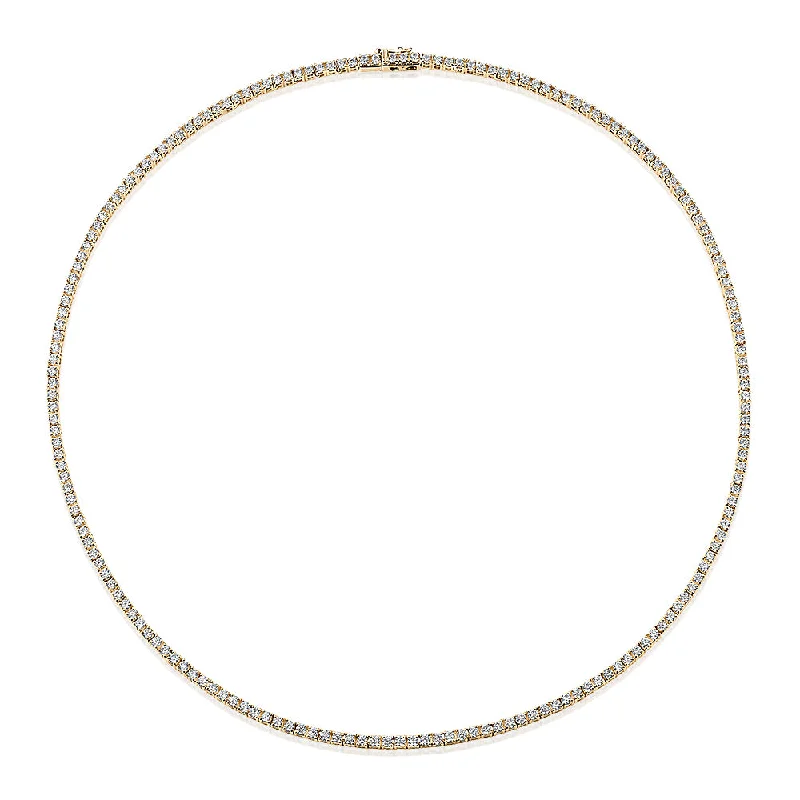 Vibrant diamond necklace-Round Brilliant tennis necklace with 5.52 carats* of diamond simulants in 10 carat yellow gold