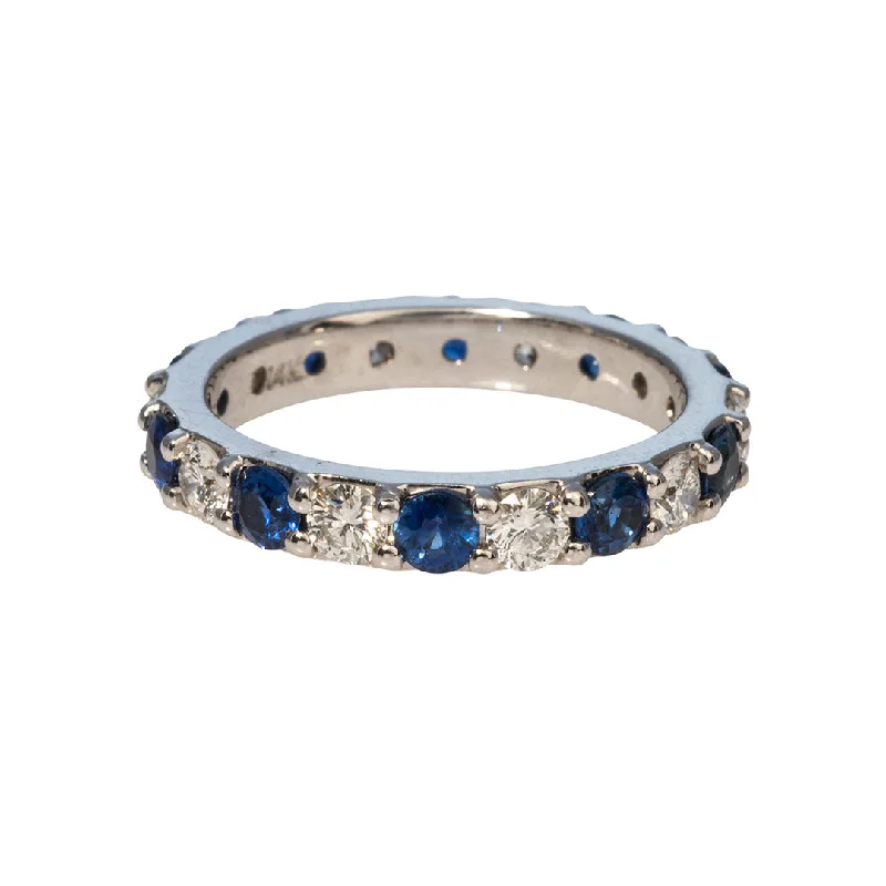 Tilted gem ring-Round Sapphire & Diamond 14K White Gold Eternity Band