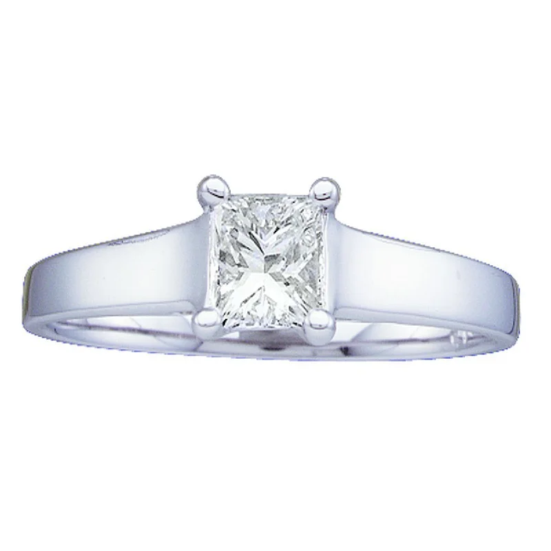 Luminous ruby ring-Royale 3/4 CTW Princess Cut Diamond Solitaire Ring in 14KT White Gold