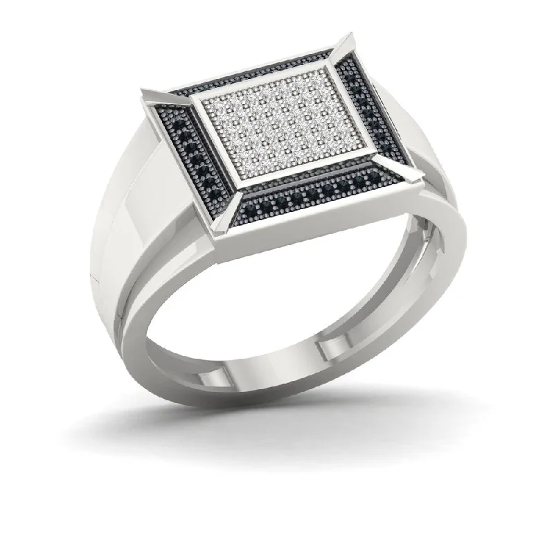 Hovering diamond ring-S925 Sterling Silver 1/4ct TDW Black and White Diamond Men's Ring