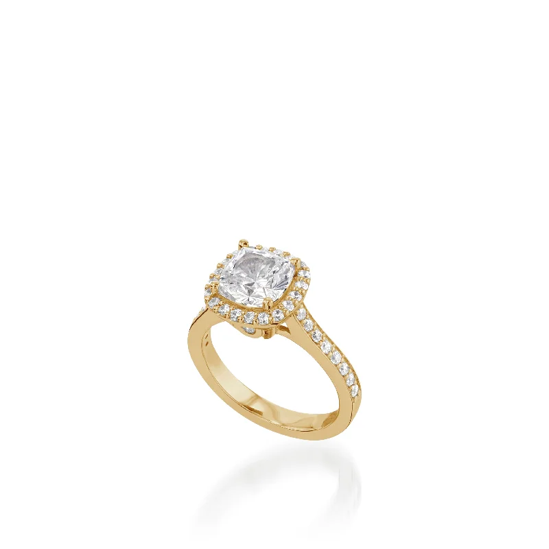 Bent stone ring-Satin Cushion Yellow Gold  Engagement Ring