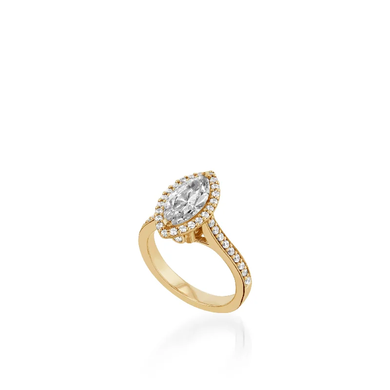 Open-sun ring-Satin Marquise Yellow Gold Engagement Ring