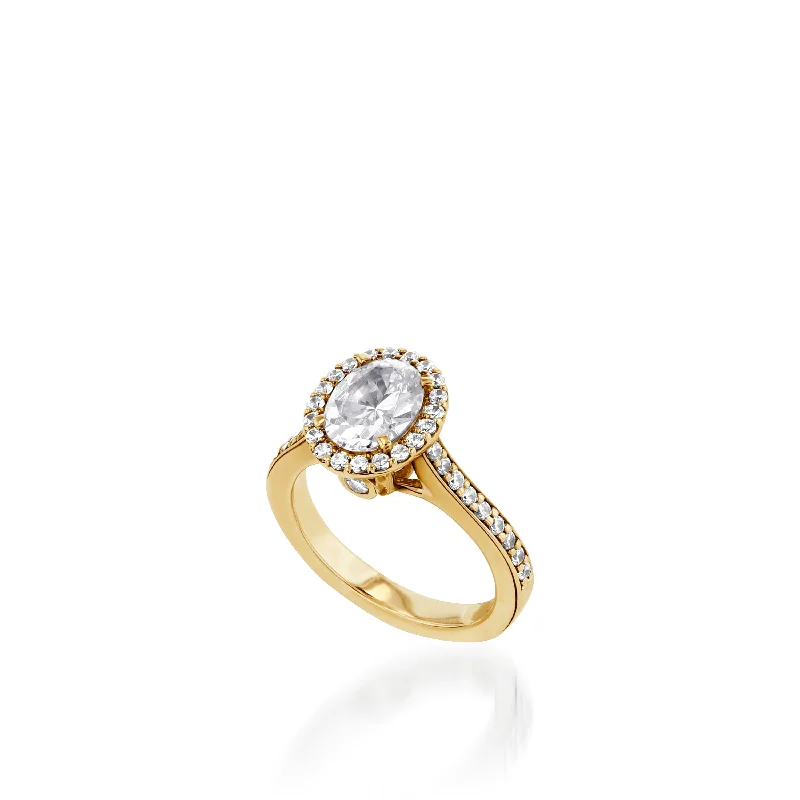 Tight coil ring-Satin Oval Yellow Gold Engagement Ring