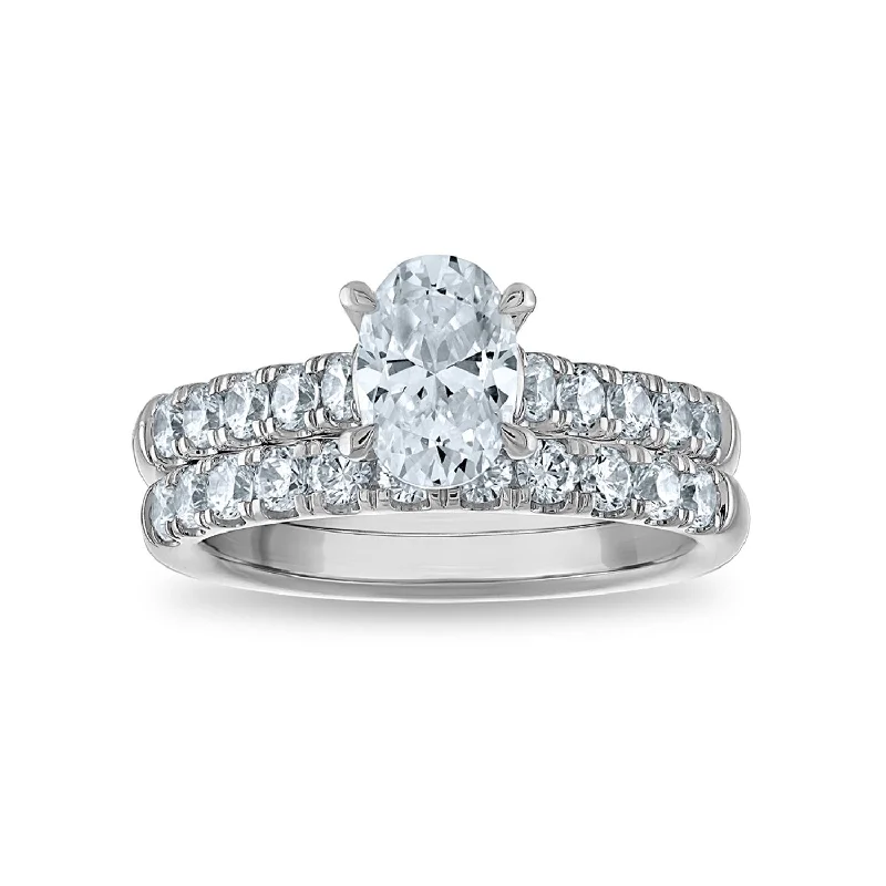 Classic topaz ring-Signature EcoLove 2 CTW Lab Grown Diamond Oval Bridal Set in 14KT White Gold