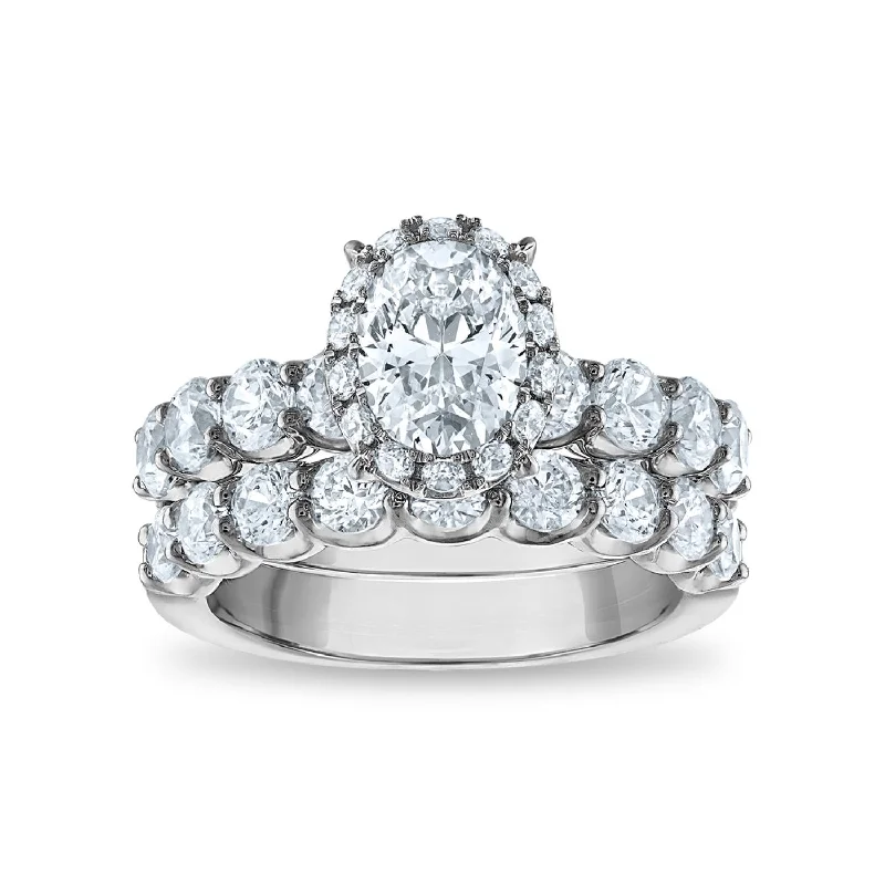 Shining cut ring-Signature EcoLove 3-1/2 CTW Lab Grown Diamond Halo Oval Shaped Bridal Set in 14KT White Gold