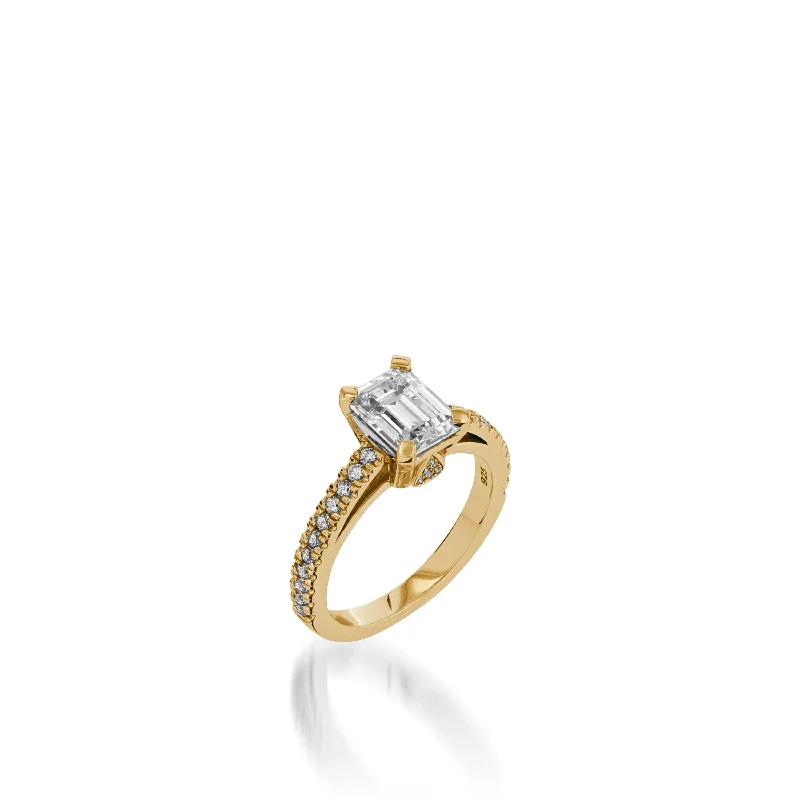 Classic-style opal ring-Starburst Emerald Cut Yellow Gold Engagement Ring