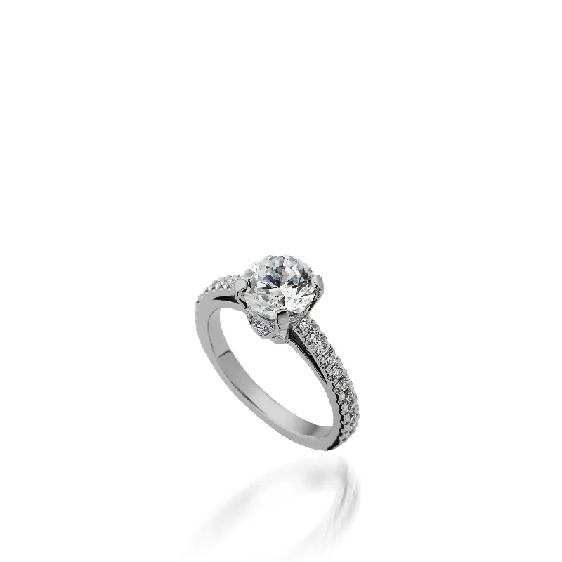 Channel-edge ring-Starburst Round  White Gold Engagement Ring