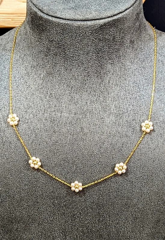 Rough-cut sapphire necklace-Sterling Silver & Gold Pearl Flower Cluster Necklace