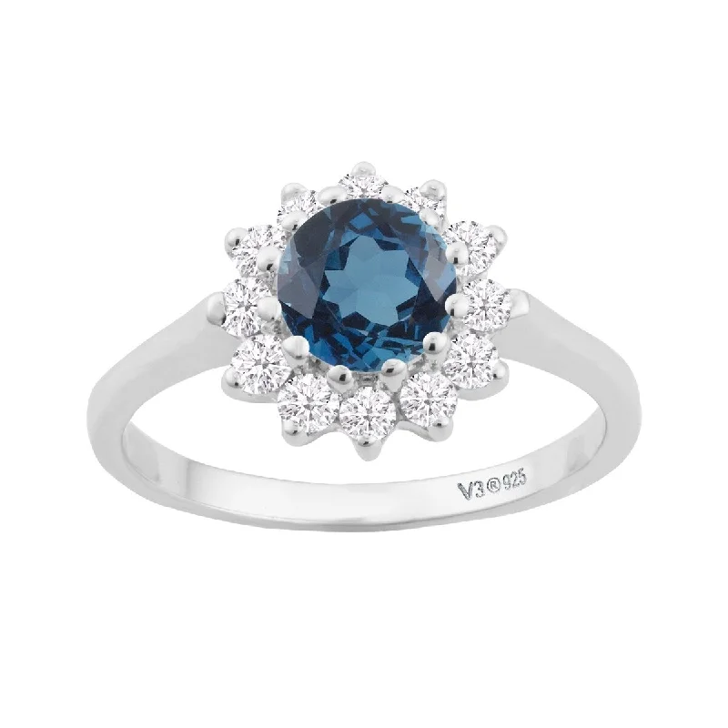 Icy topaz ring-Sterling Silver with Natural London Blue Topaz and White Topaz Halo Ring